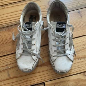 Classic Golden Goose White with Silver. Gently worn. Size 38.